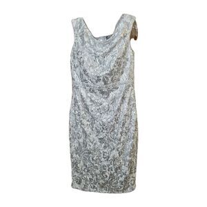 JAX Women's Silver Sequin Sleeveless Fitted Lace Dress Sheath Knee 8 EVENT